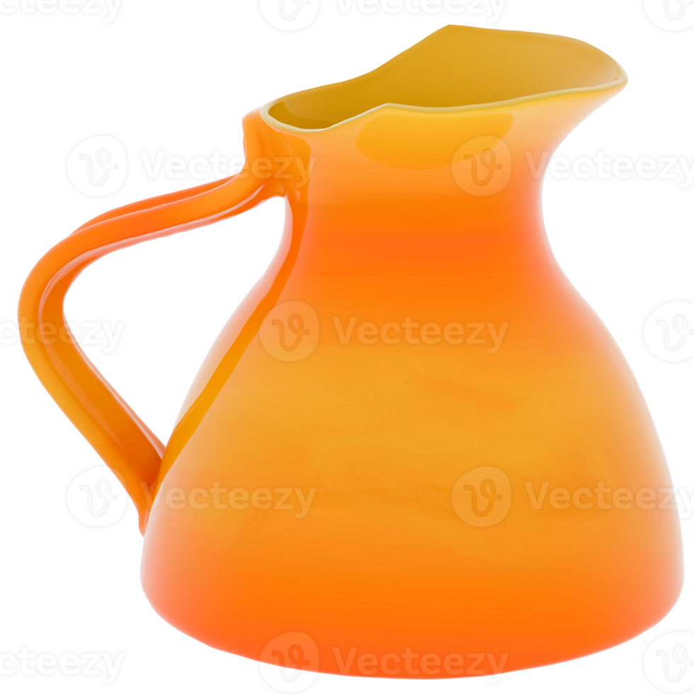 3d render orange ceramic jug pitcher with transparent background png