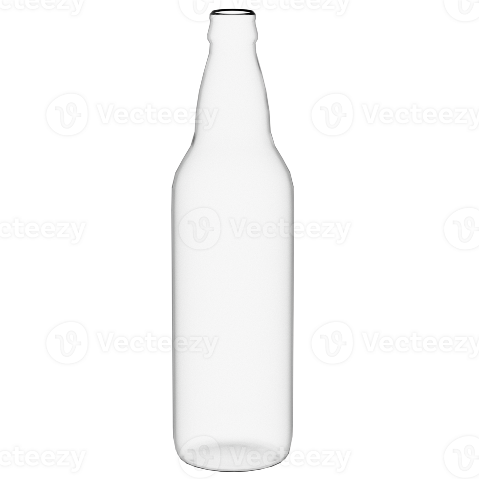 3d render empty glass bottle clear container with transparent background png