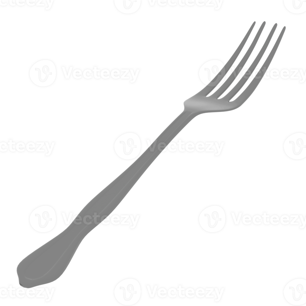 Render metal dinner fork utensil with transparent background png
