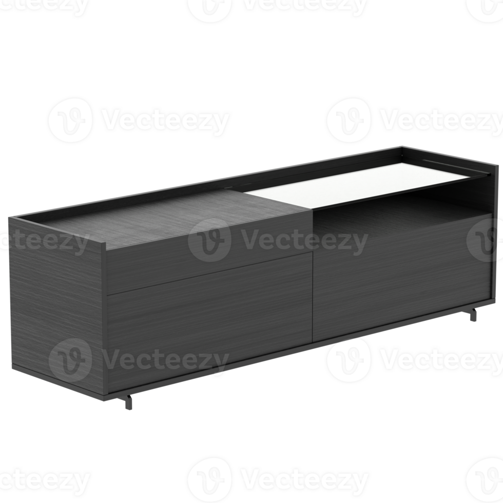 3d render modern black tv cabinet with transparent background png