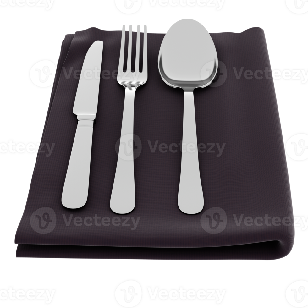 3d render cutlery fork knife spoon with transparent background png