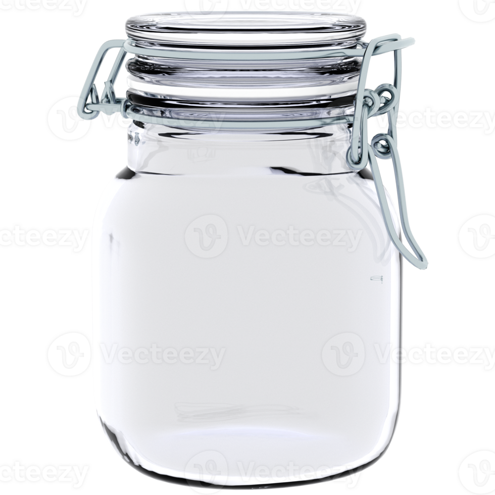 3d render tall glass jar metal clasp with transparent background png