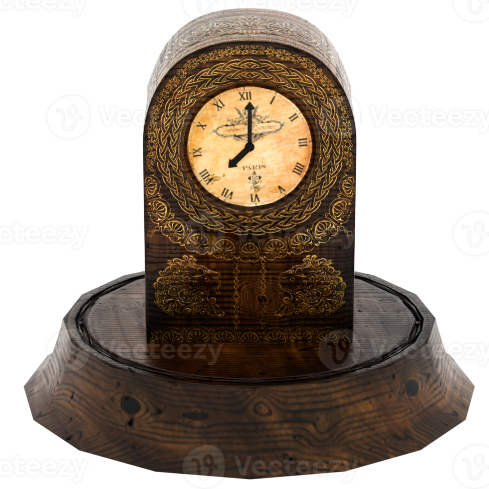 3d render antique wooden clock with transparent background png