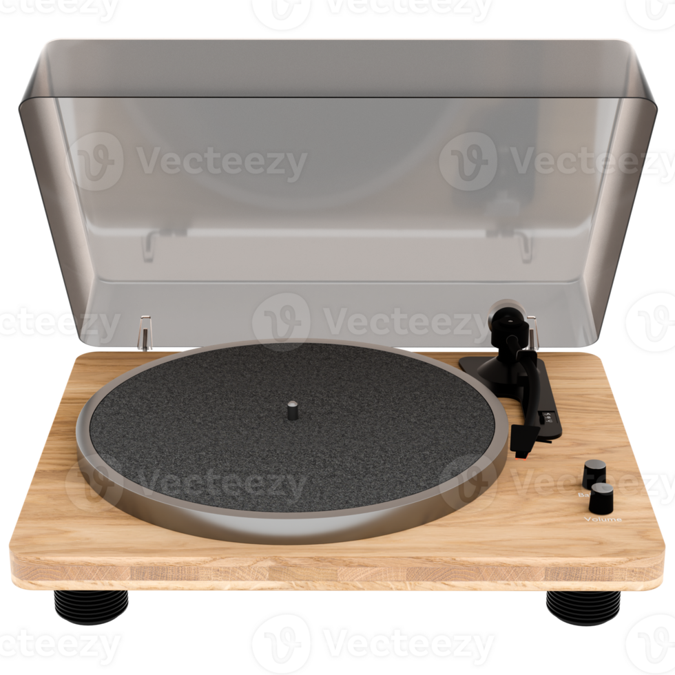 3d render wooden turntable vinyl record player with transparent background png