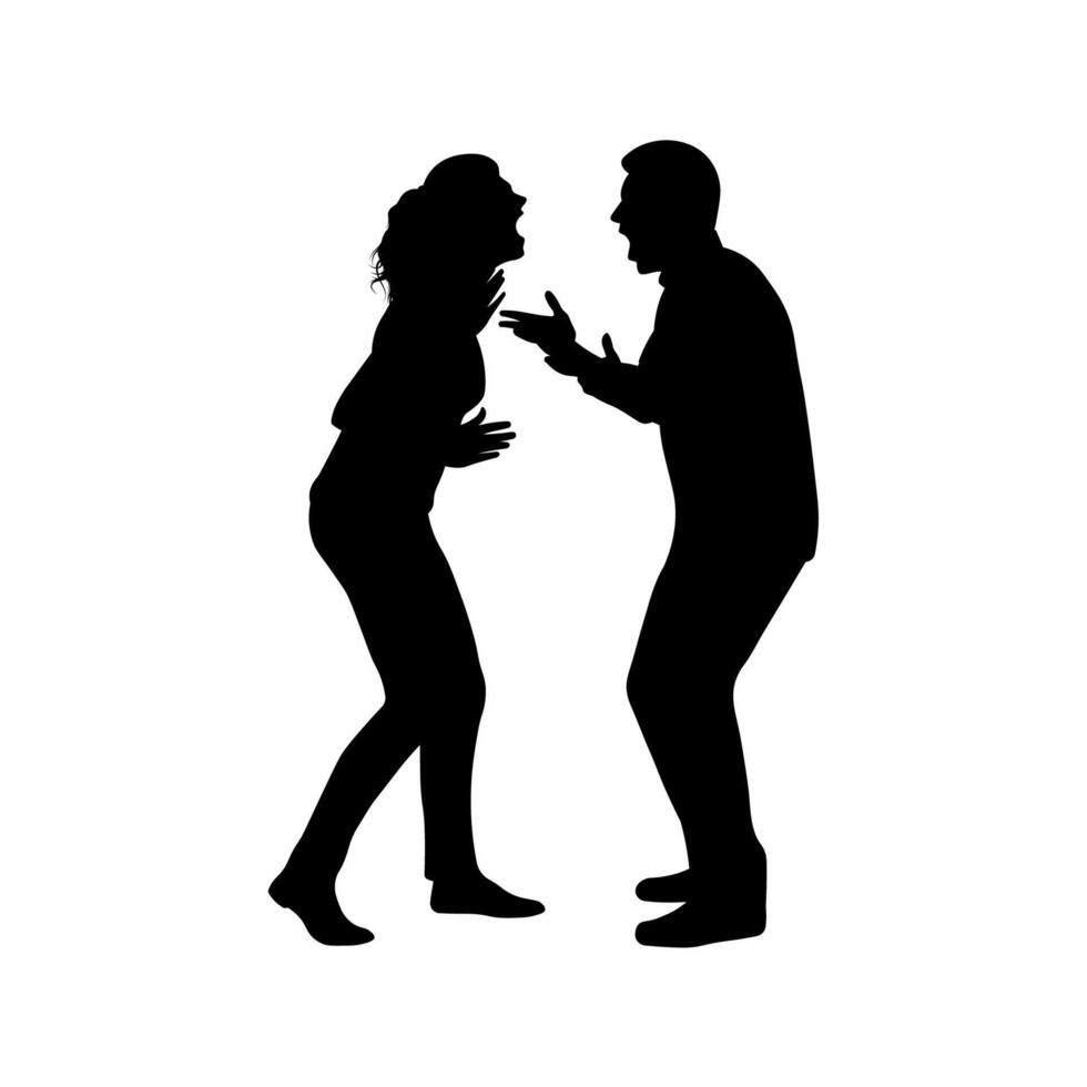 Silhouette of a Couple Yelling at Each Other vector