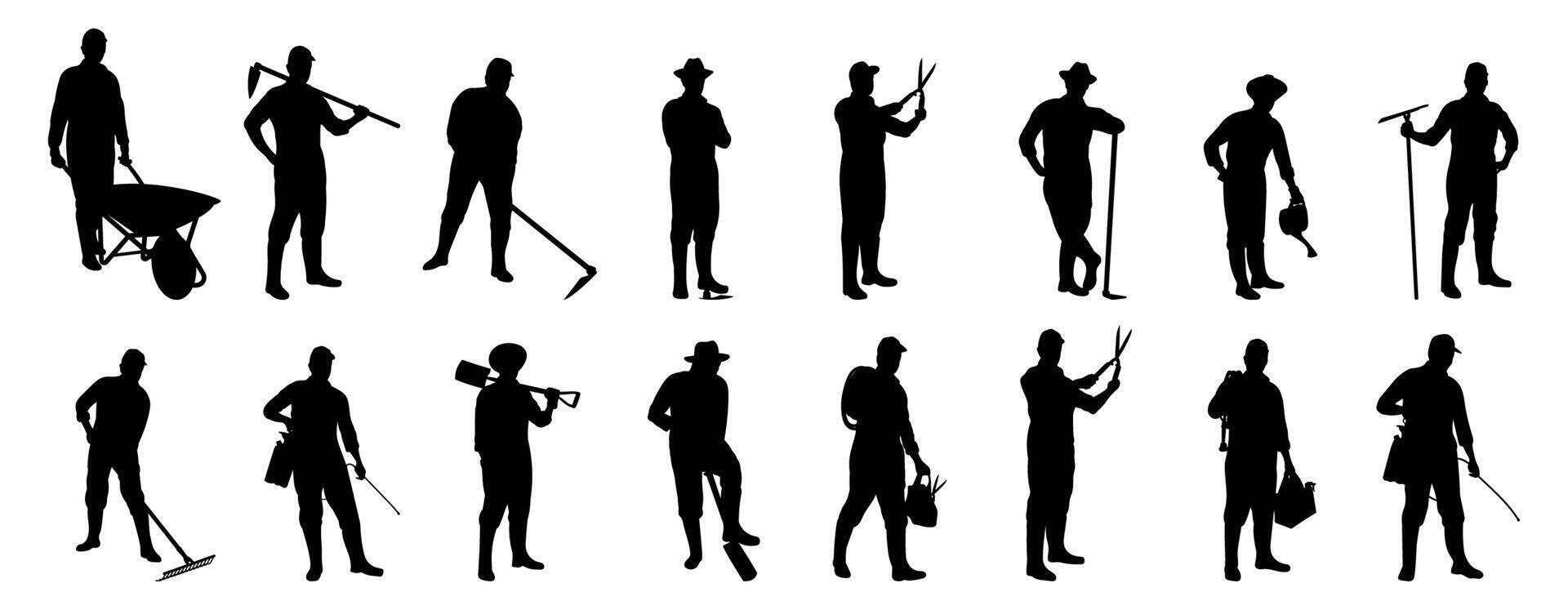 Gardening work silhouette illustration set vector