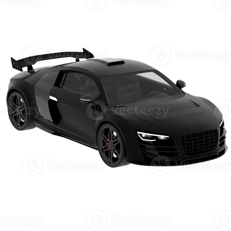 3d render black sports car realistic with transparent background png