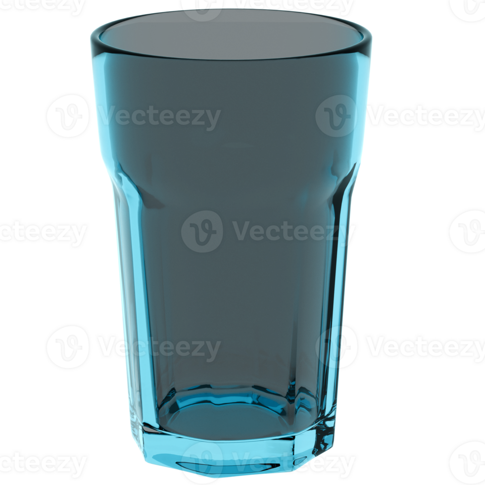 3d render blue glass drink cup clean shine with transparent background png