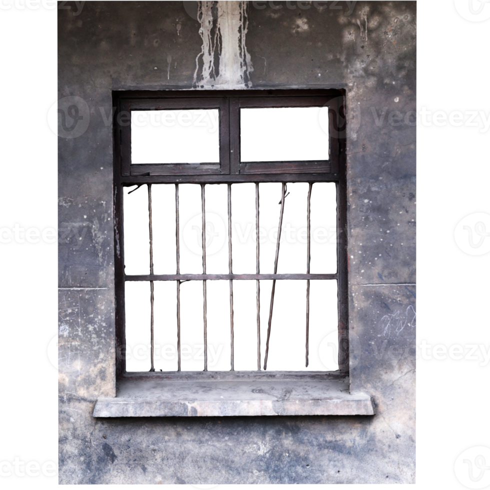 3d render old rusty barred prison window with transparent background png