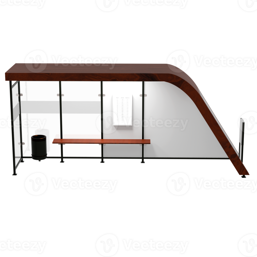 3d render modern bus stop shelter with transparent background png