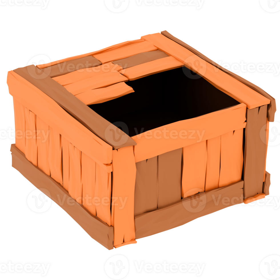 3d render wooden crate box with transparent background png