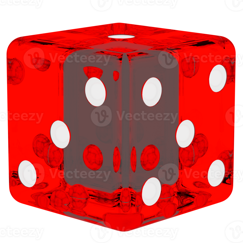 Render red dice game cube transparent with transparent background png