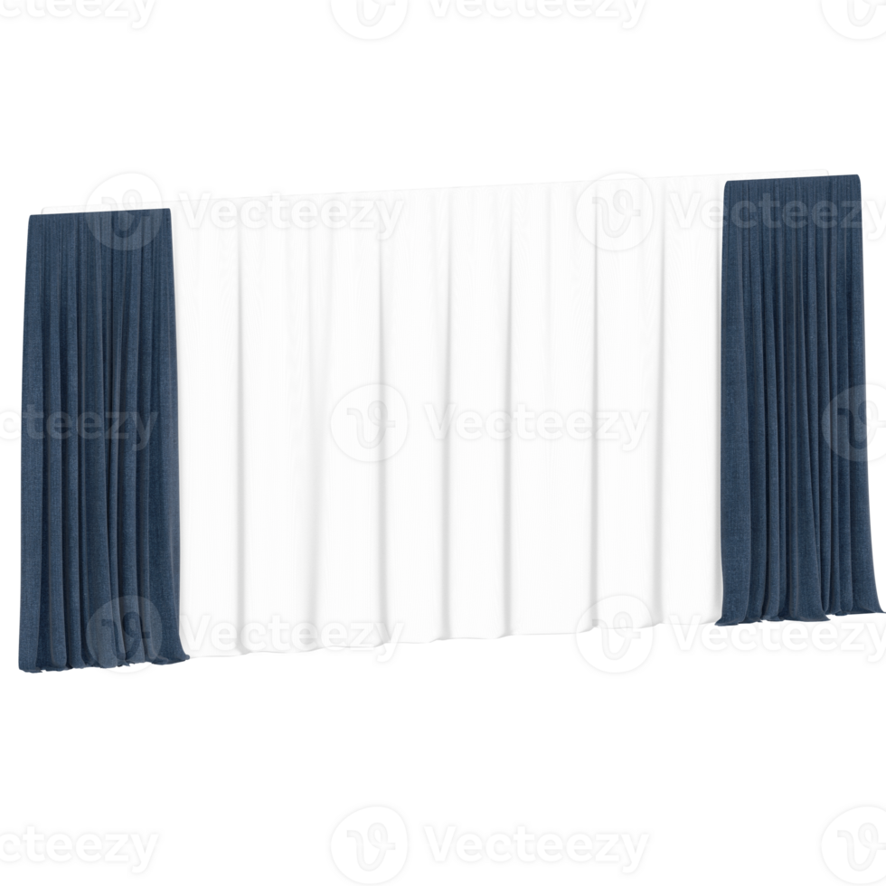 3d render elegant blue and white curtains with transparent background png