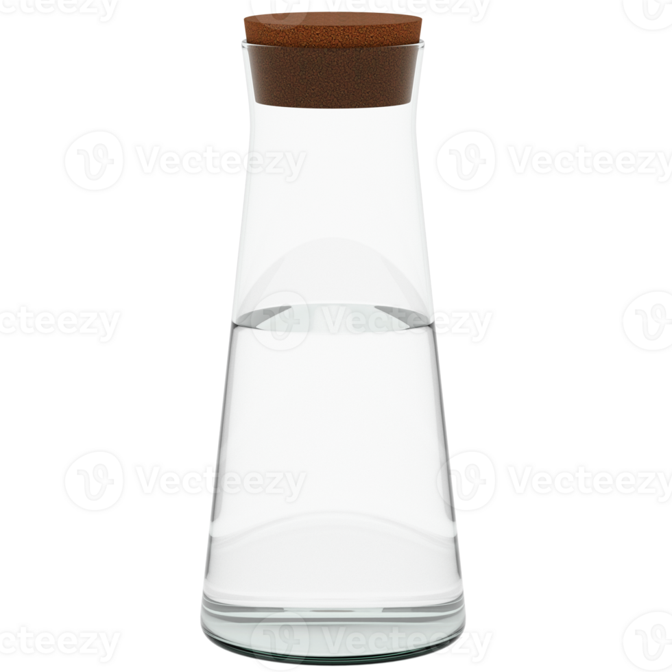 3d render glass carafe cork lid clear water with transparent background png