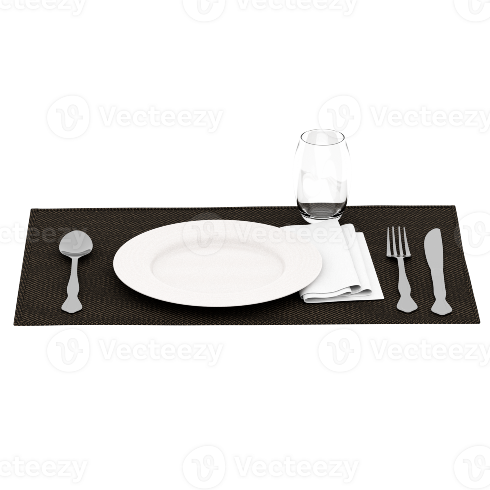 Render table setting plate glass with transparent background png