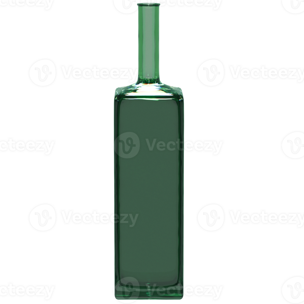 3d render green glass bottle tall with transparent background png