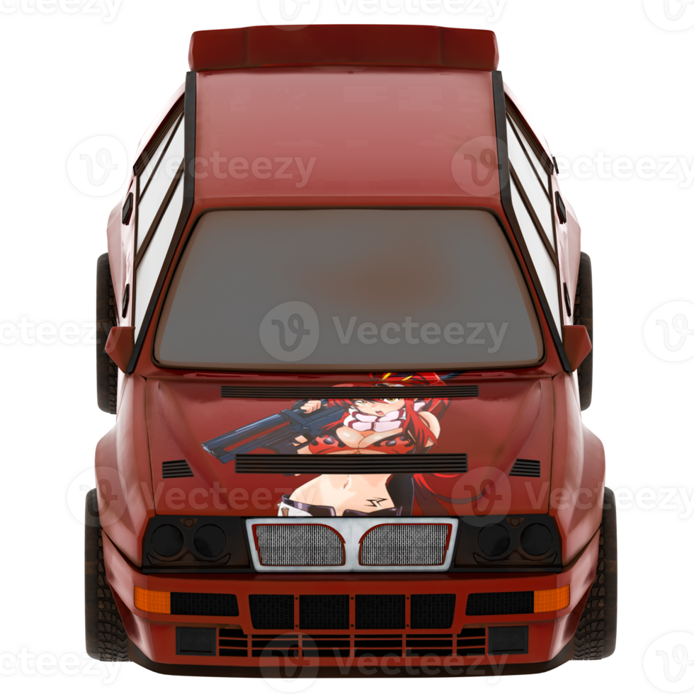 3d render red hatchback rally anime with transparent background png