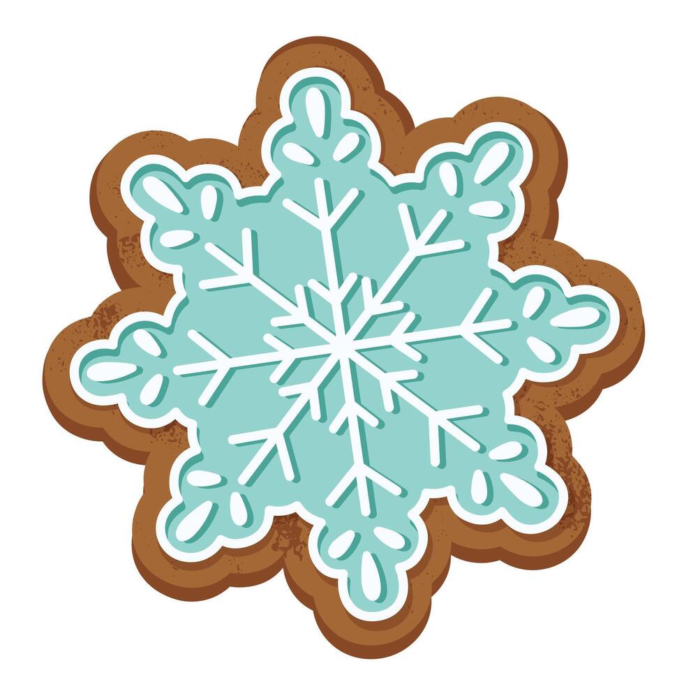 Festive blue snowflake gingerbread cookie with intricate icing details. Isolated on white. Seasonal baking, and decorations. Perfect for christmas cards, ads, and backgrounds. Noel, xmas, yule vector