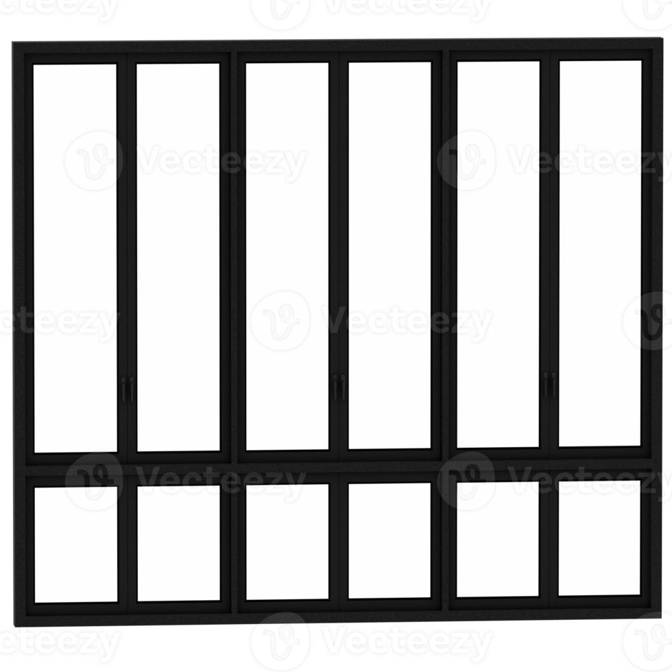 Render folding glass wall system black frame with transparent background png
