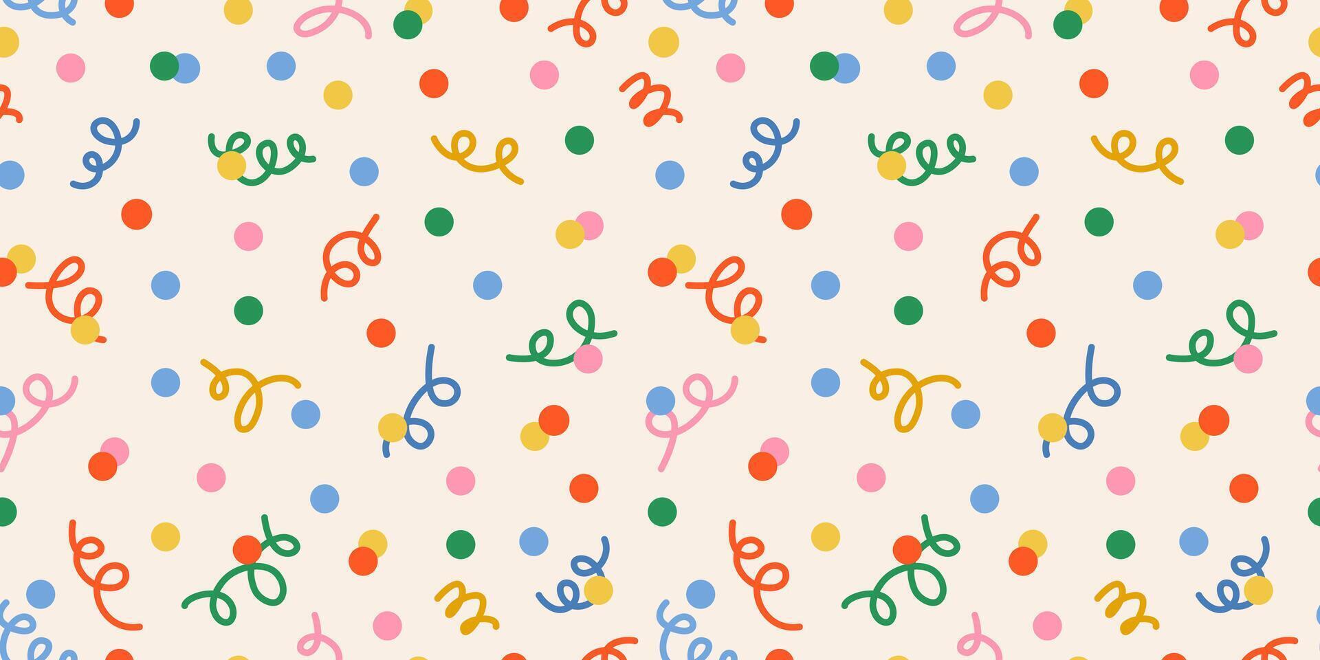 Seamless pattern of confetti and dots on a light background. New year confetti white backdrop. Christmas background. Perfect for festive celebrations, ads, cards, and wrapping paper. Carnaval Party. vector
