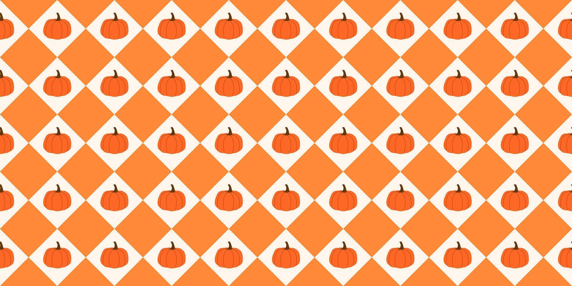 Diamond-shaped autumn pattern with pumpkins vector