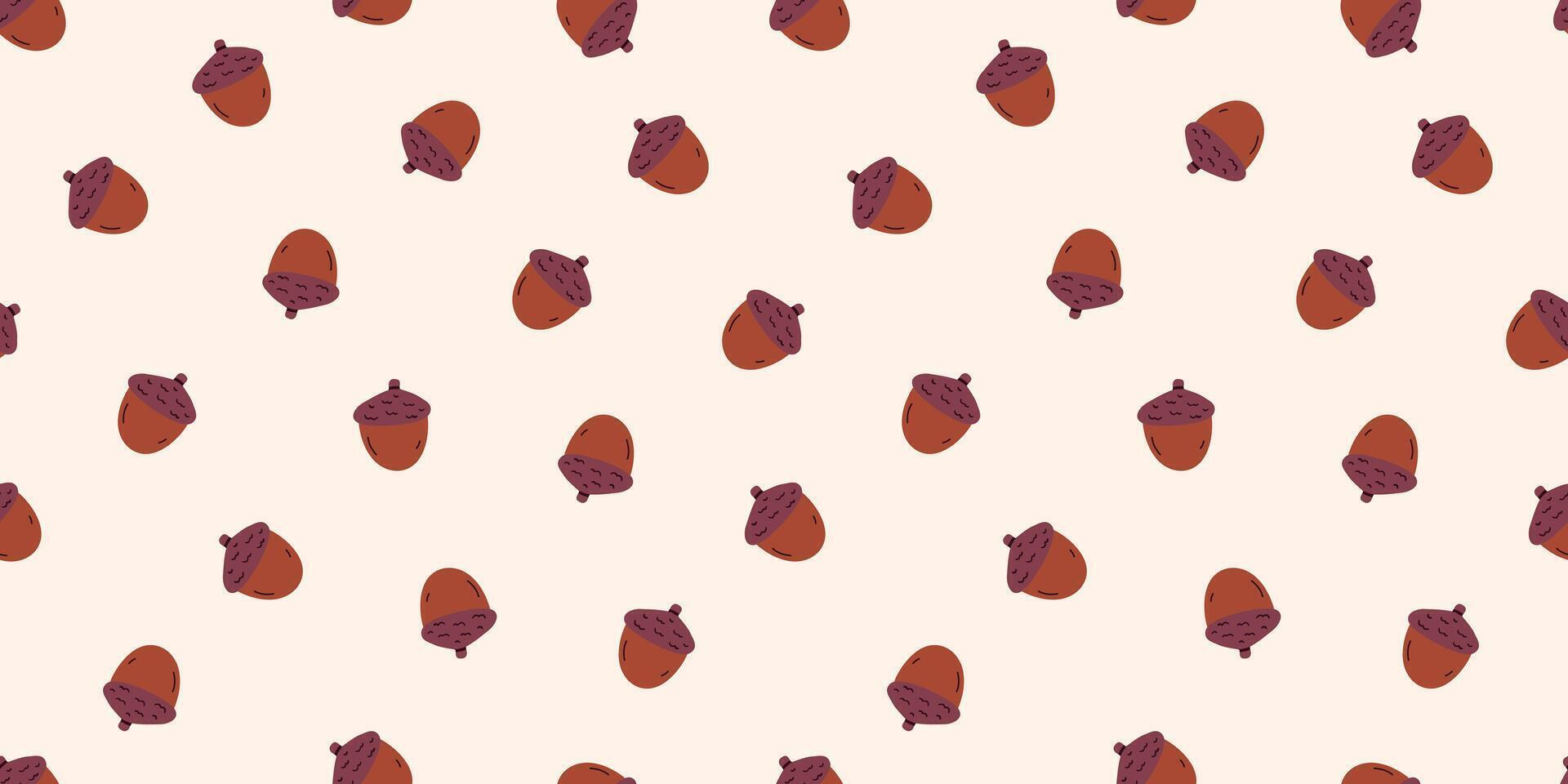 Seamless pattern featuring acorns in warm brown tones on a light beige background. Thanksgiving Day. Autumn design for seasonal crafts, wrapping paper, fabric designs, and other cozy projects. vector