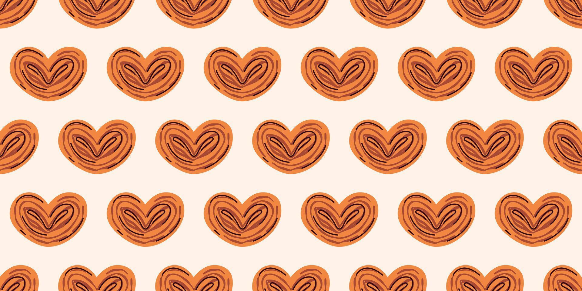 A cozy autumn pattern with brown Palmier cookies on a white background. Sweet biscuits. Autumn seamless pattern. Thanksgiving day. Sweet food. The annual harvest festival. vector
