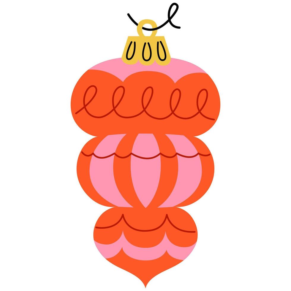 Festive Christmas ornament featuring a vibrant red and pink bauble with intricate patterns. Perfect for holiday decor, seasonal celebrations, and adding charm to Christmas trees. Festive arrangements. vector