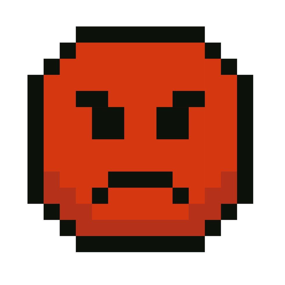 Angry Pixel Art Emoji 8 Bit Style Evil Face Illustration vector