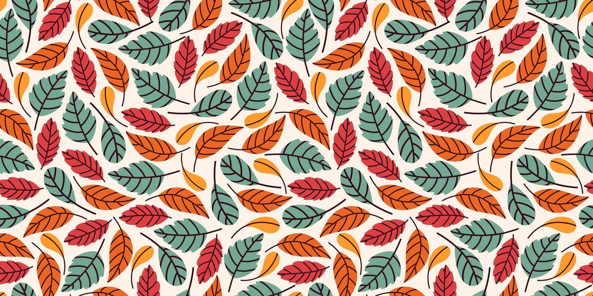 A seamless pattern that beautifully showcases hand-drawn autumn leaves, including oak, birch, and maple. Perfect for Hello Autumn designs, it evokes vector