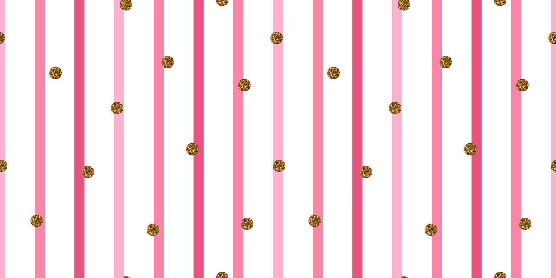 Fun pink stripes seamless pattern. Metallic gilded confetti. Simple girly backdrop. Birthday background. Design for cards, wedding parties, invitations, packaging, textiles, ads, and surface design. vector