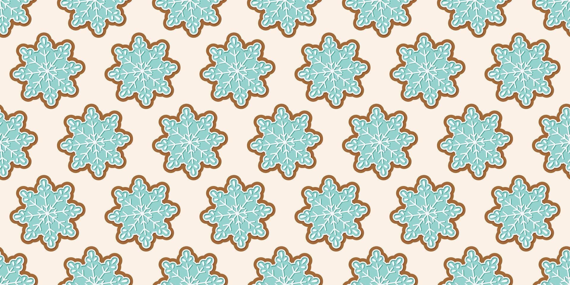 Seamless holiday pattern with blue snowflake gingerbread cookies with white icing on a light background. Perfect for festive wrapping paper, holiday decor, or seasonal backdrops. New Year, Noel, Xmas. vector