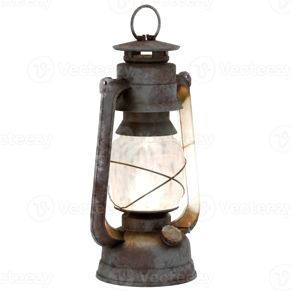 Render vintage kerosene lantern light with transparent background png