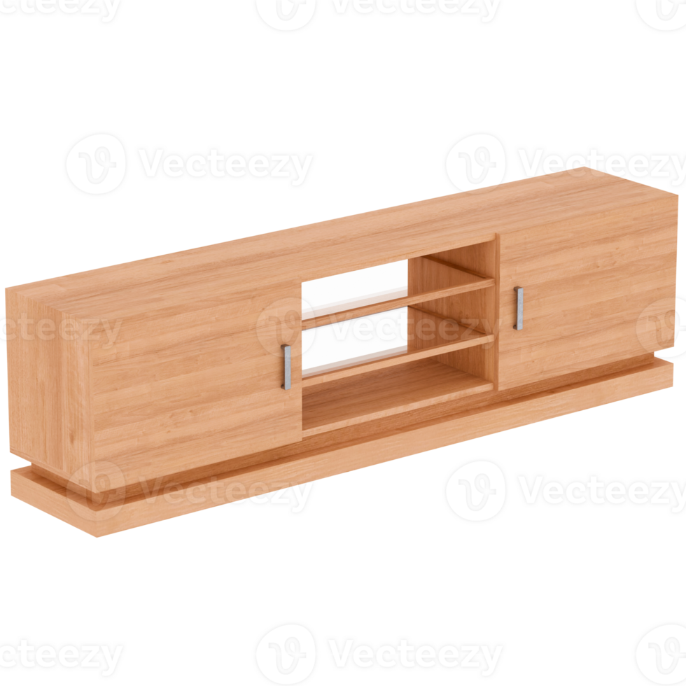 3d render wooden tv stand cabinet with transparent background png