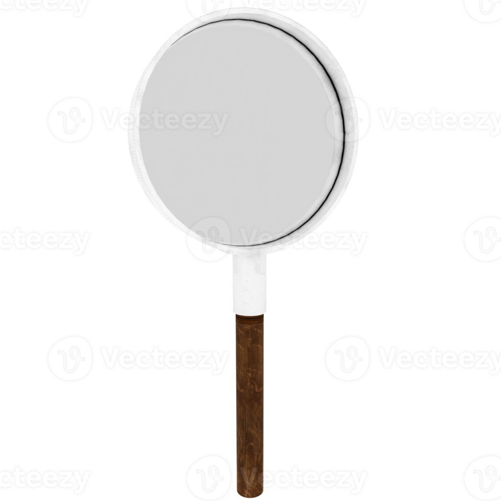 3d render magnifying glass wooden handle with transparent background png