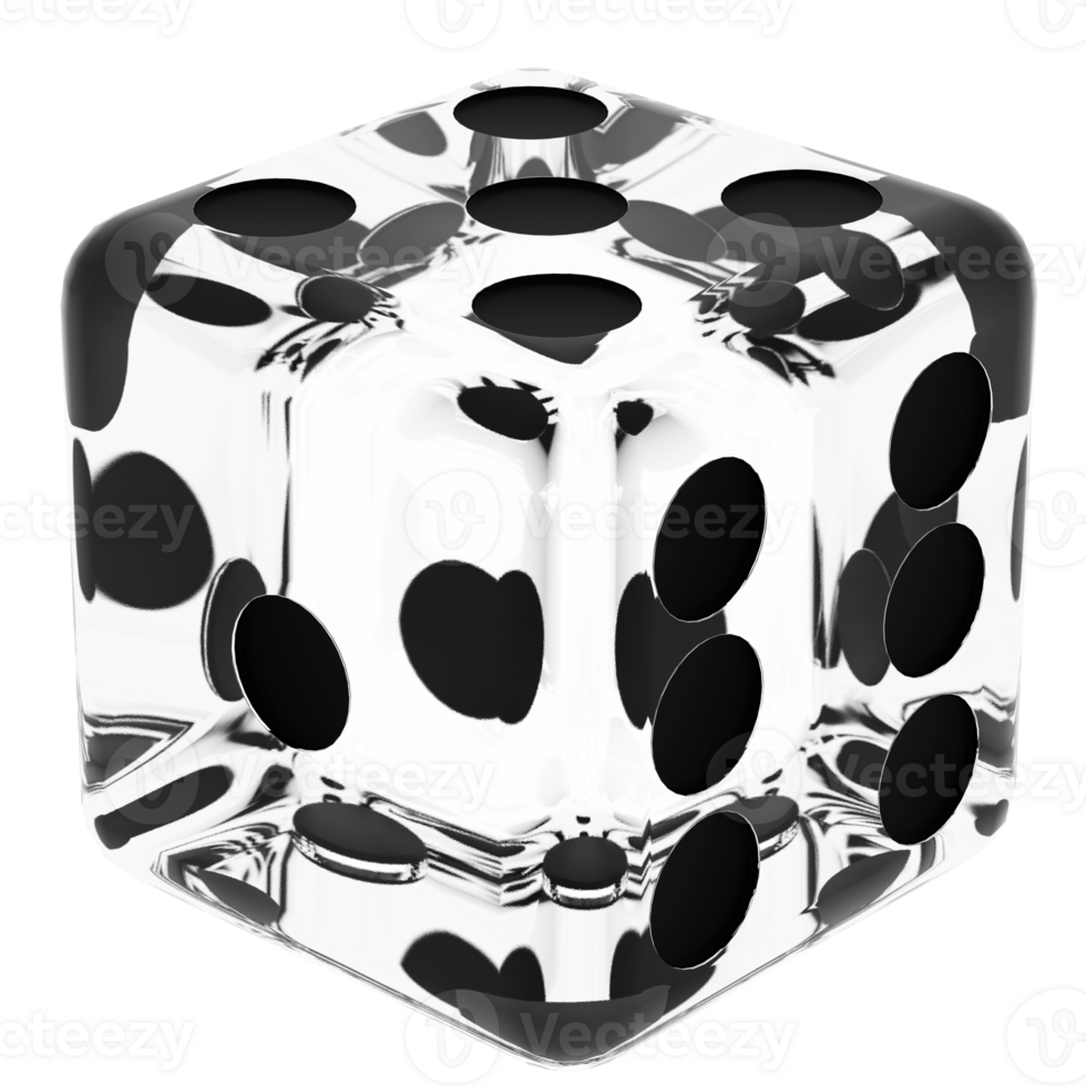 Render transparent dice black dots with transparent background png