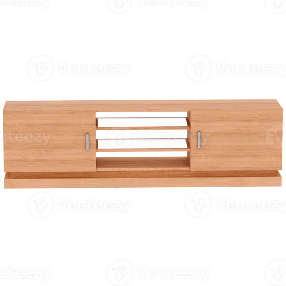 Render wooden tv stand cabinet with transparent background png