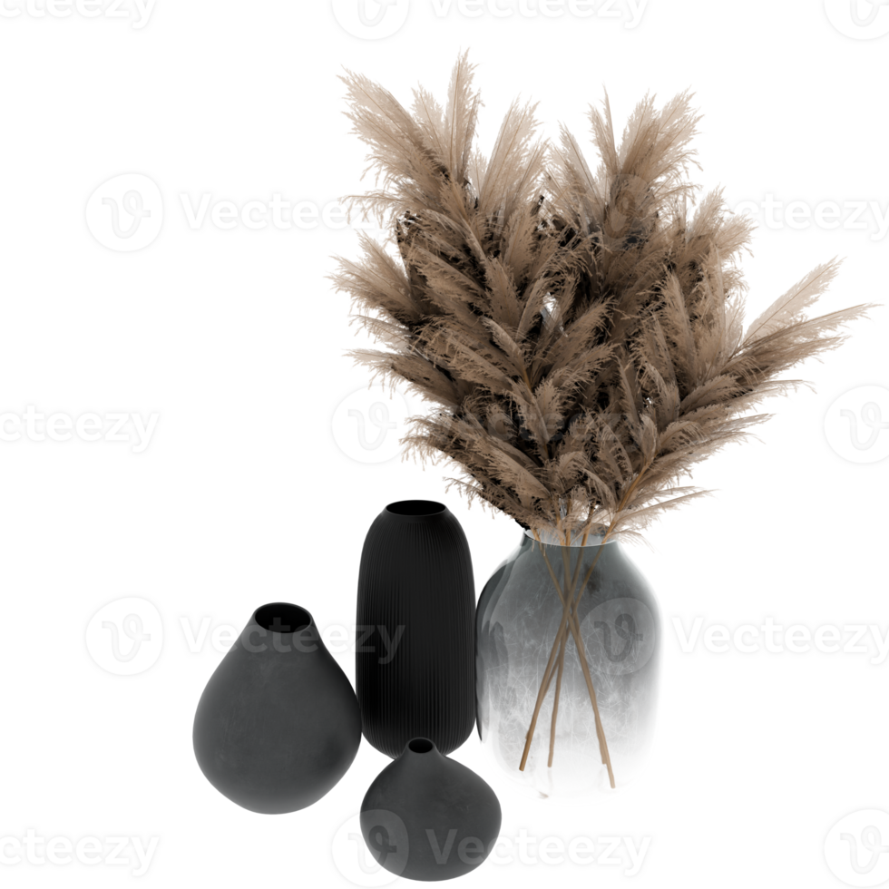 Render pampas grass vase with transparent background png
