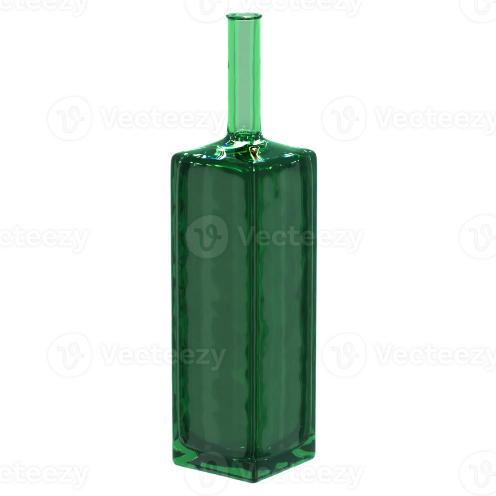 Render green glass bottle tall with transparent background png