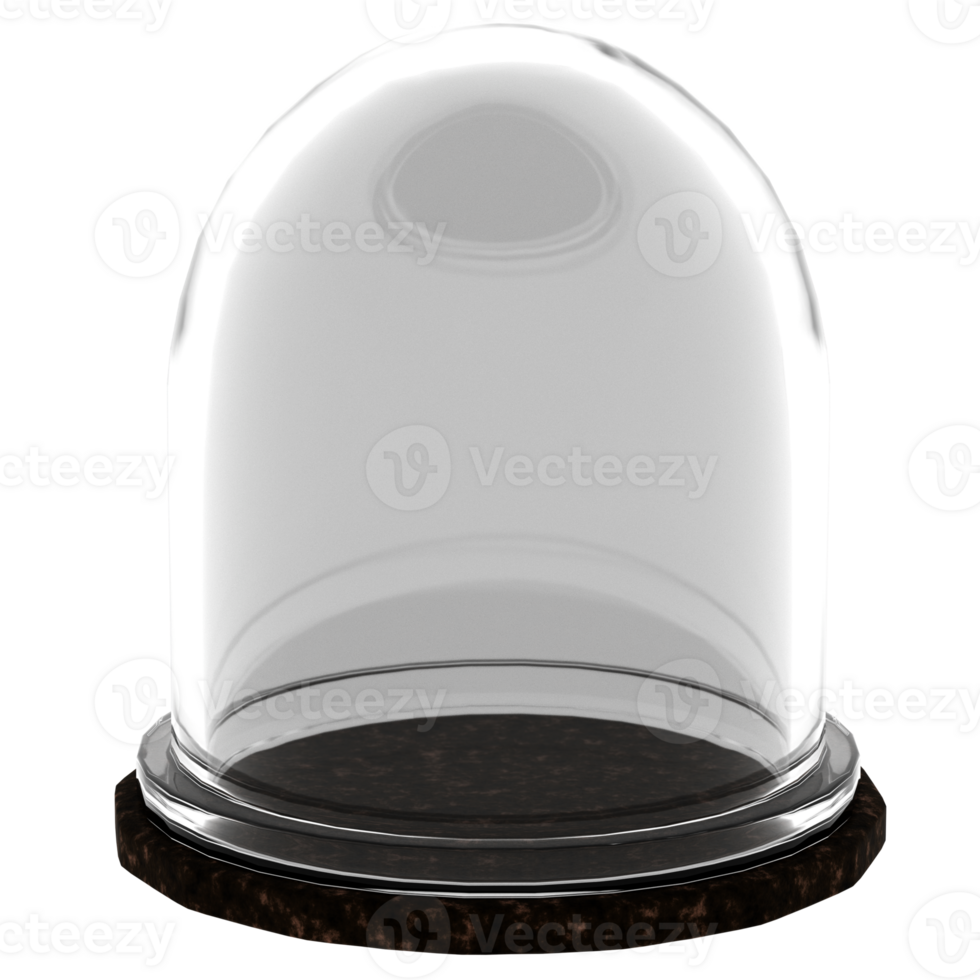 3d render glass dome dark wood base with transparent background png