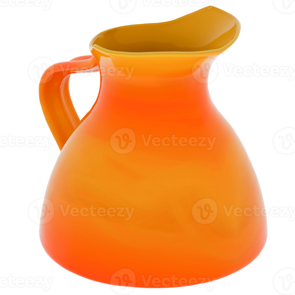 Render orange ceramic jug pitcher with transparent background png