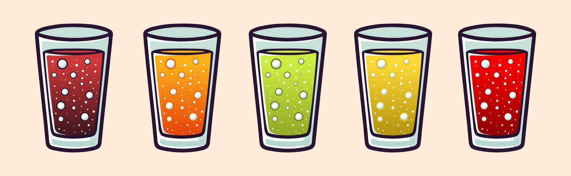 Simple Illustration of a Glass Filled with Soda Water with Various Flavors vector