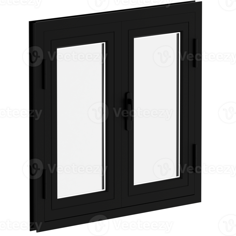3d render modern black double casement window with transparent background png