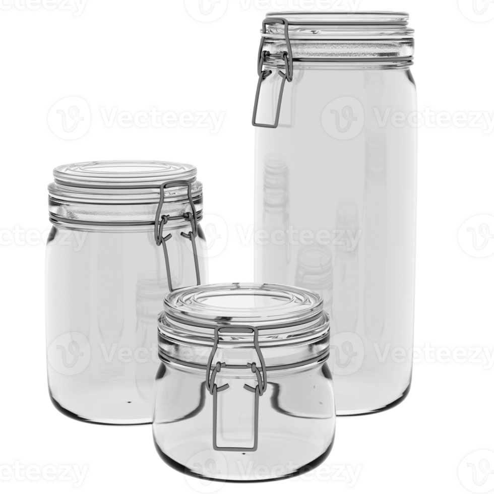 3d render glass jars storage kitchen with transparent background png
