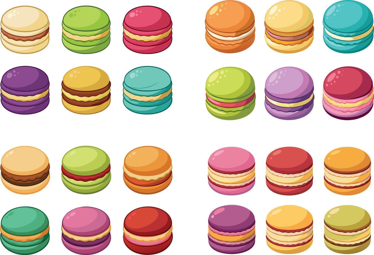 A set of different colored macarons vector