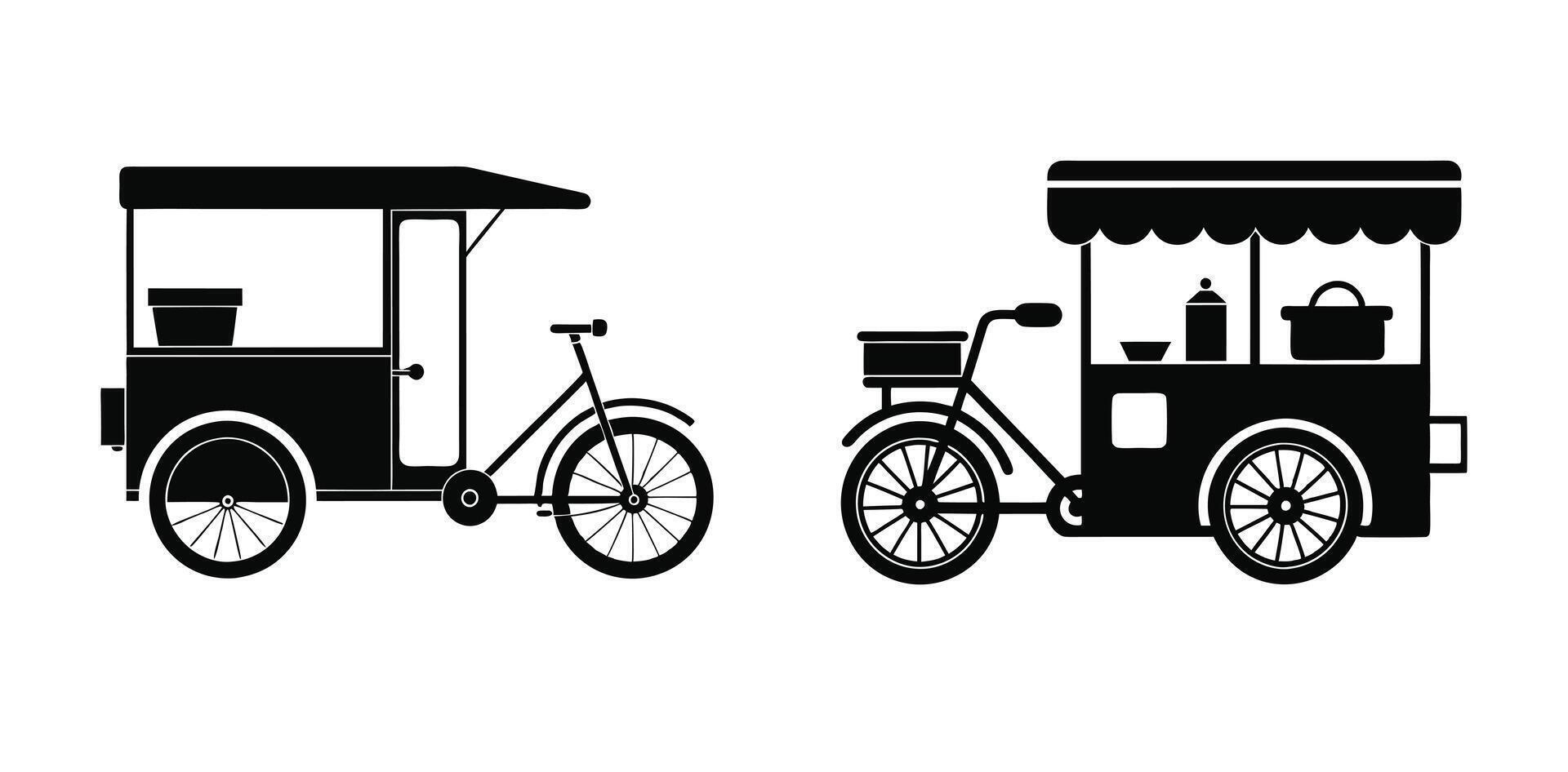 Food cart and bicycle icon vector