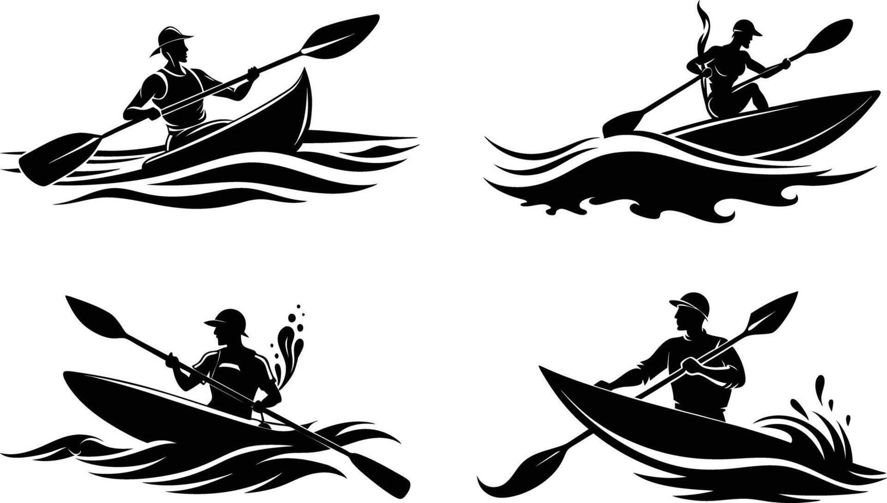 Four silhouettes of people in kayaks vector