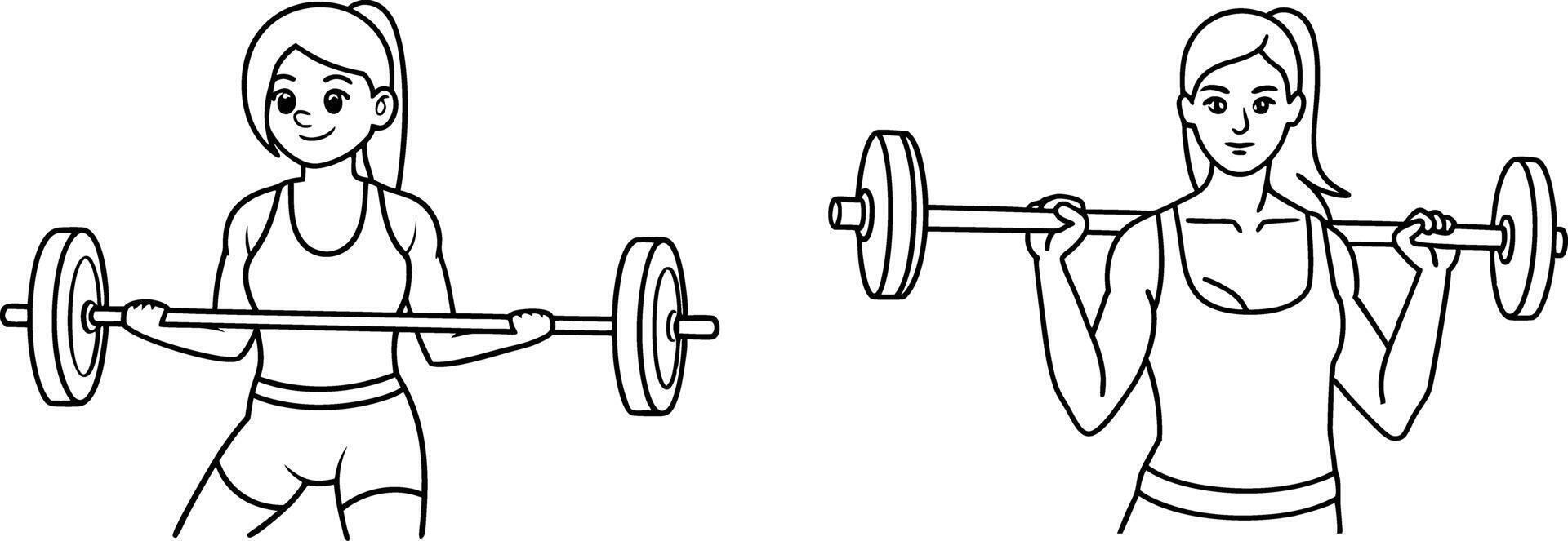 Two women are shown lifting weights in different positions vector