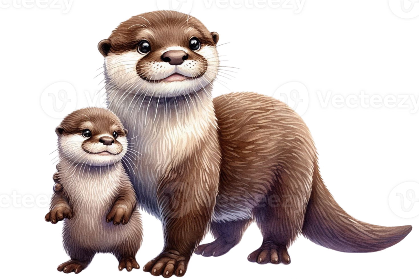Otter family watercolor illustration png
