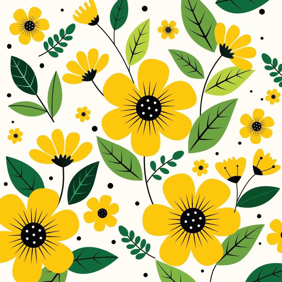 A floral seamless pattern illustration with yellow flowers and leaves vector
